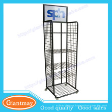 Free standing 4 tiers metal wire shelfing tool storage display rack with wheels